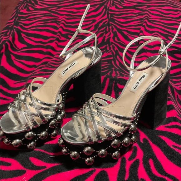 Miu Miu Silver Stud Ball High Heel Platform SZ 7 - Picture 6 of 6